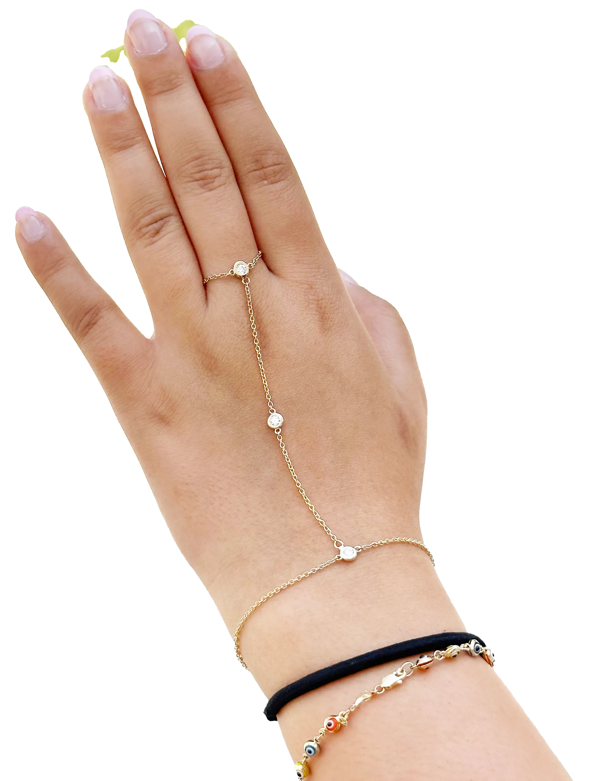 Finger Bracelet Moissanites Ring Bracelet In 14k Solid Yellow Gold Hand Chain Bracelet Bezel Set Chain Bracelet Gift 0.30ctw