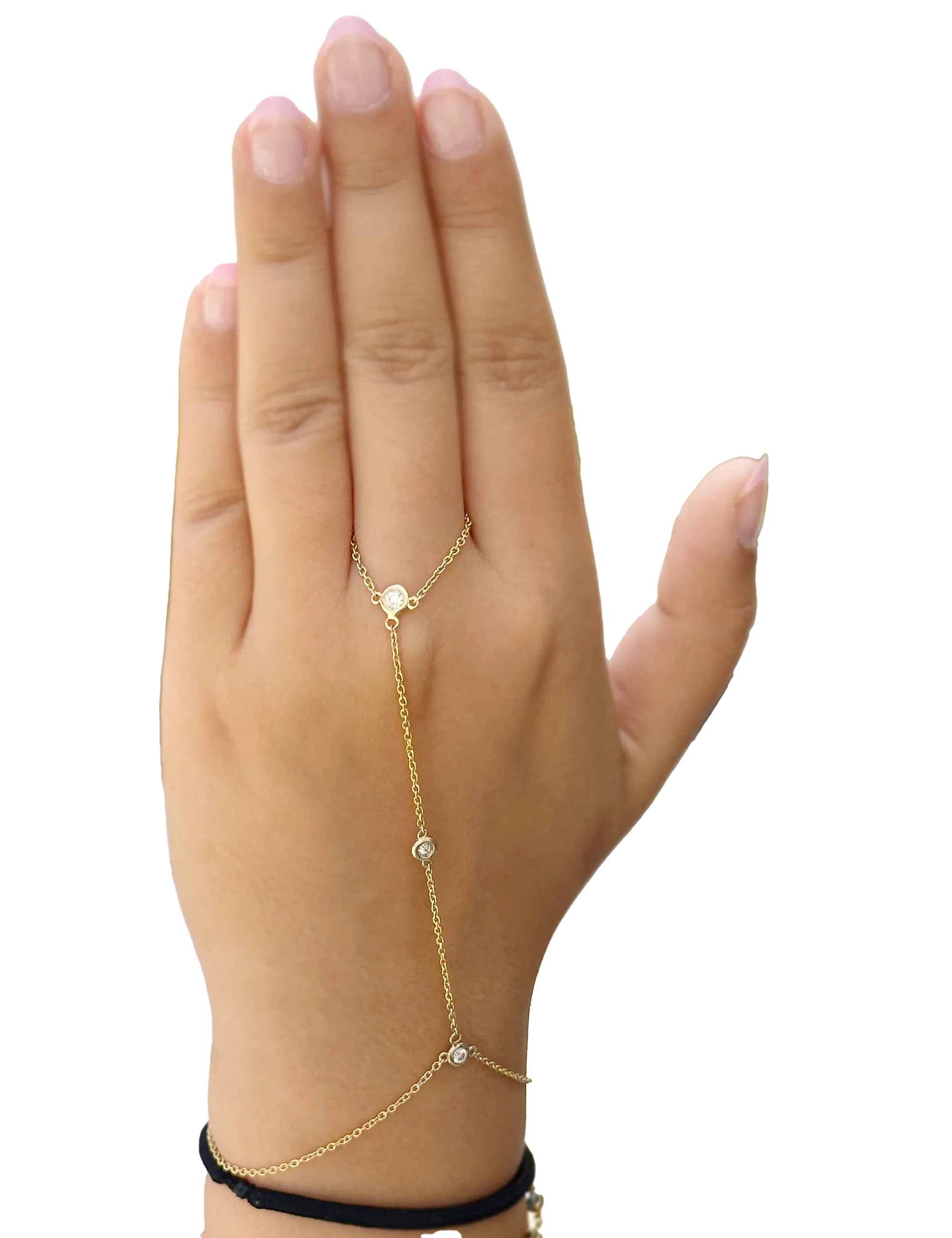 Finger Bracelet Moissanites Ring Bracelet In 14k Solid Yellow Gold Hand Chain Bracelet Bezel Set Chain Bracelet Gift 0.30ctw