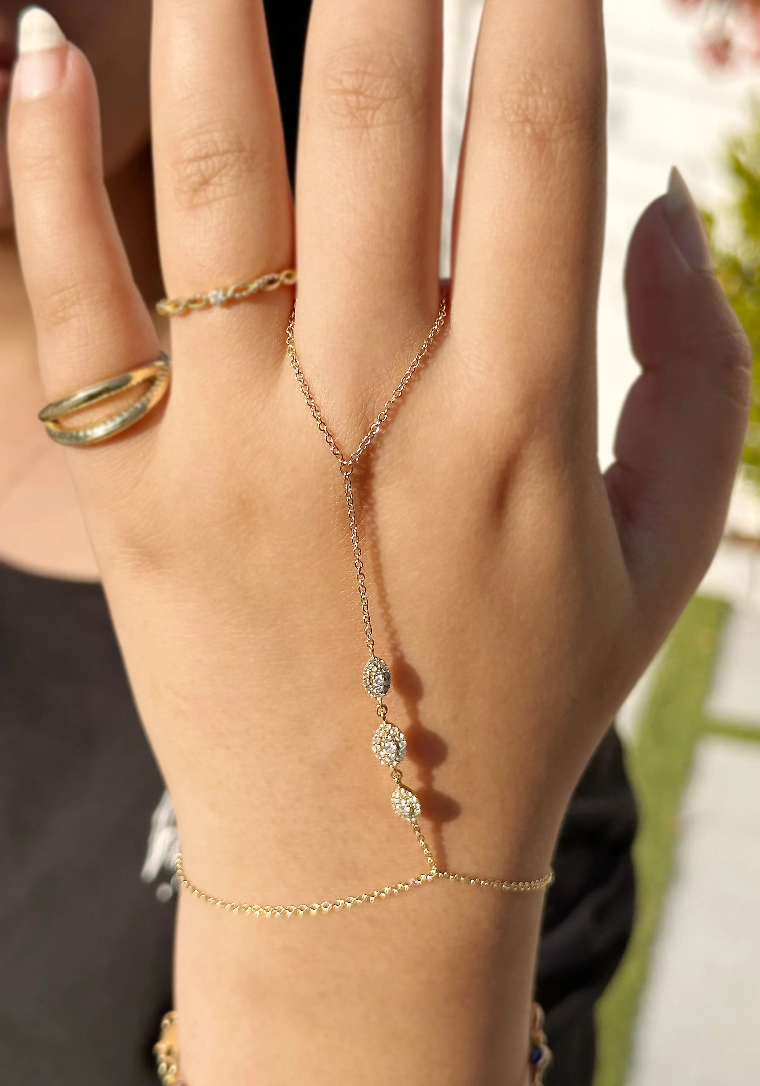 Finger Bracelet Moissanites Ring Bracelet Set In 14k Solid Yellow Gold Hand Chain Bracelet Marquee Shape Links Chain Bracelet Gift 0.65ctw