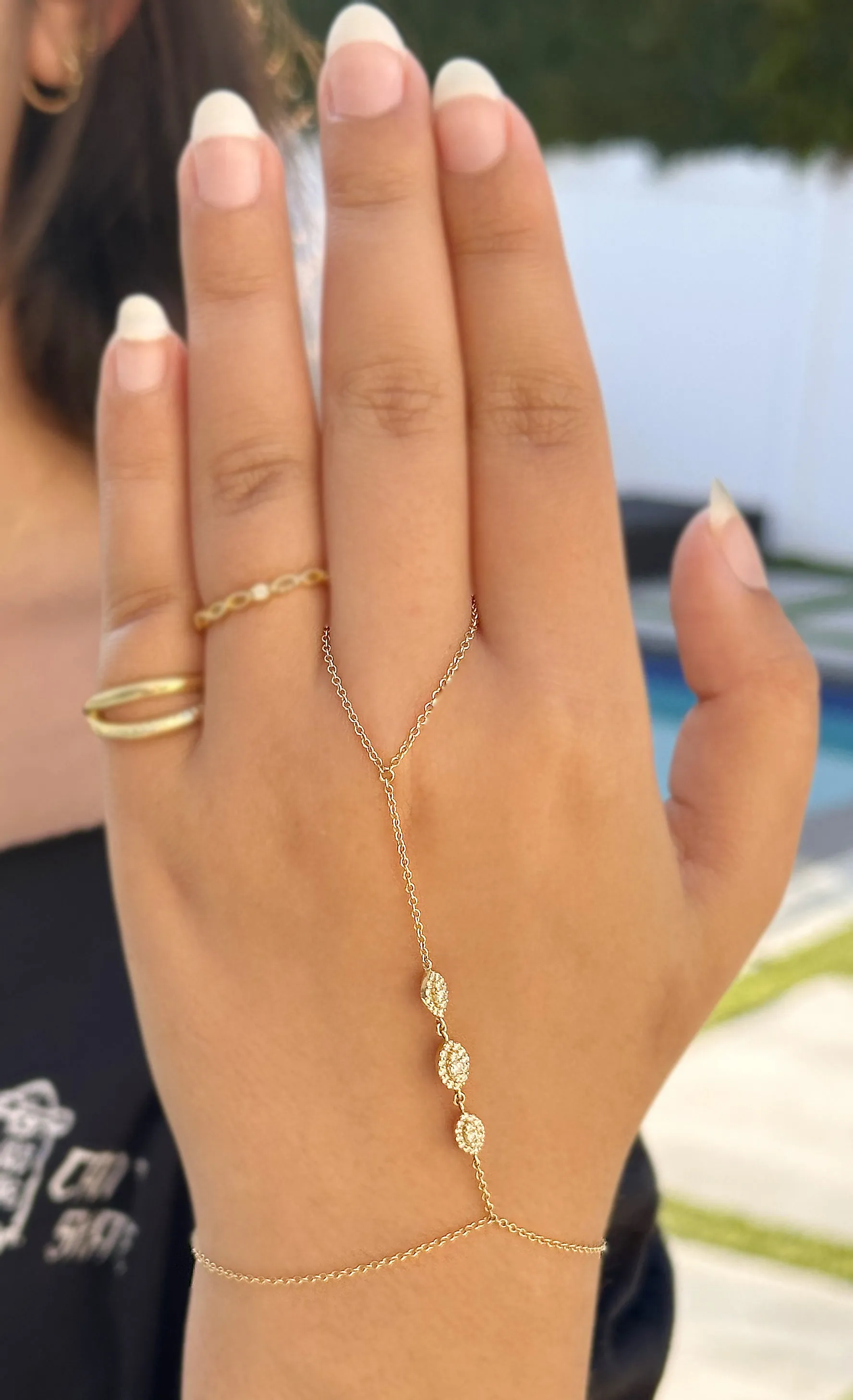 Finger Bracelet Moissanites Ring Bracelet Set In 14k Solid Yellow Gold Hand Chain Bracelet Marquee Shape Links Chain Bracelet Gift 0.65ctw