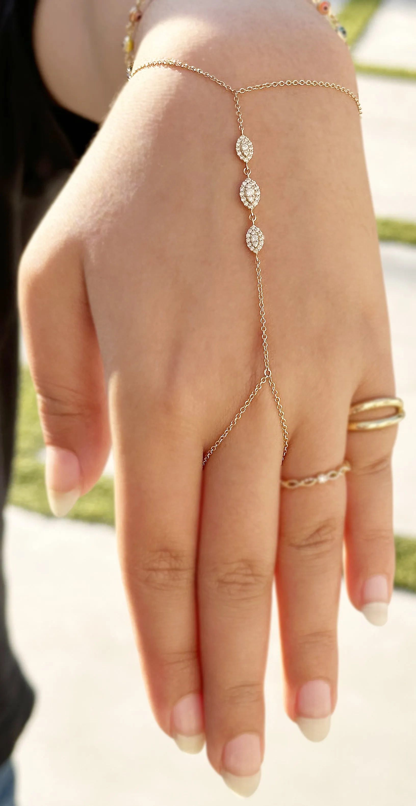 Finger Bracelet Moissanites Ring Bracelet Set In 14k Solid Yellow Gold Hand Chain Bracelet Marquee Shape Links Chain Bracelet Gift 0.65ctw