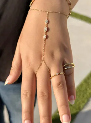 Finger Bracelet Moissanites Ring Bracelet Set In 14k Solid Yellow Gold Hand Chain Bracelet Marquee Shape Links Chain Bracelet Gift 0.65ctw