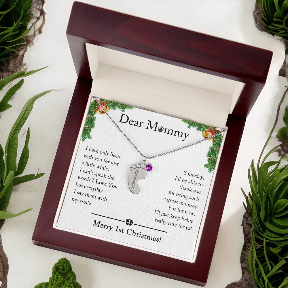 First Christmas Birthstone Necklace for New Mom, 1st Christmas Gift from Baby Personalized, Christmas Gift for First Time Mom