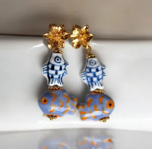 Floral Fish Painted Porcelain Earrings