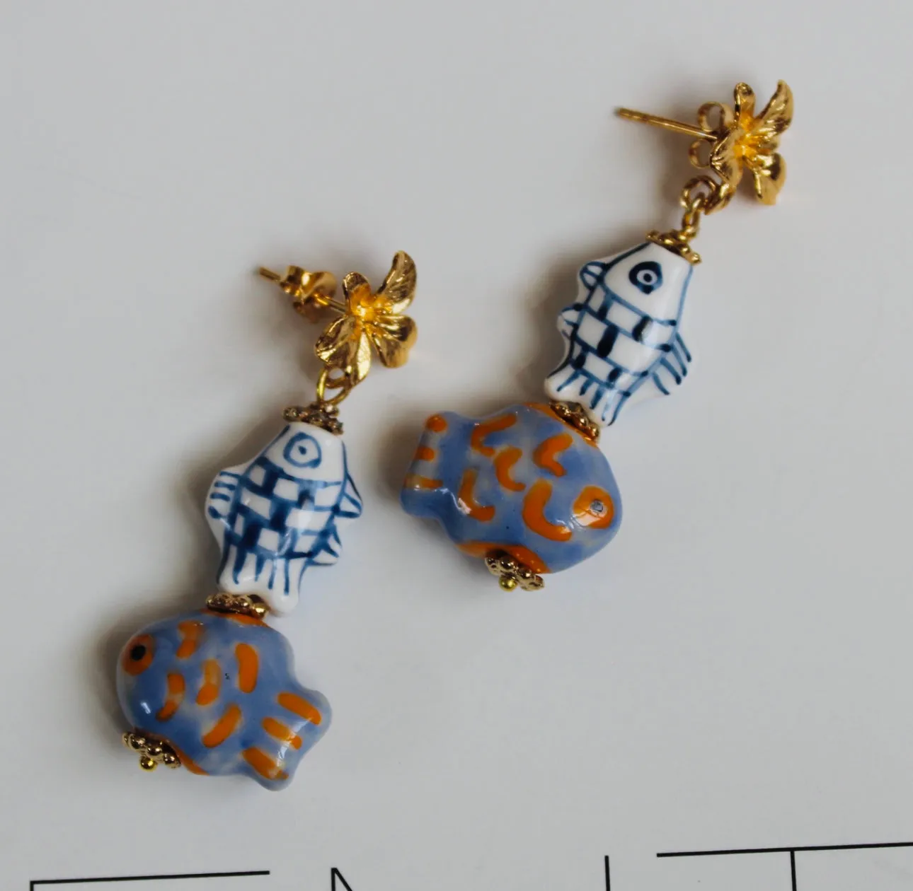 Floral Fish Painted Porcelain Earrings