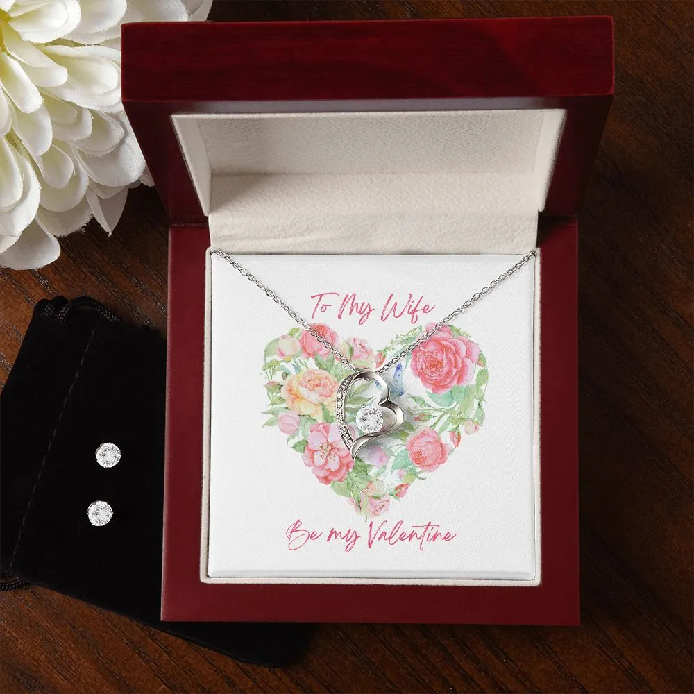 Floral Heart Valentine's Forever Heart Necklace & Cubic Zirconia Earring Set