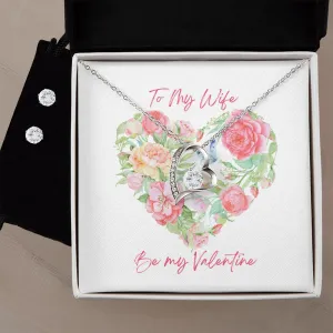 Floral Heart Valentine's Forever Heart Necklace & Cubic Zirconia Earring Set