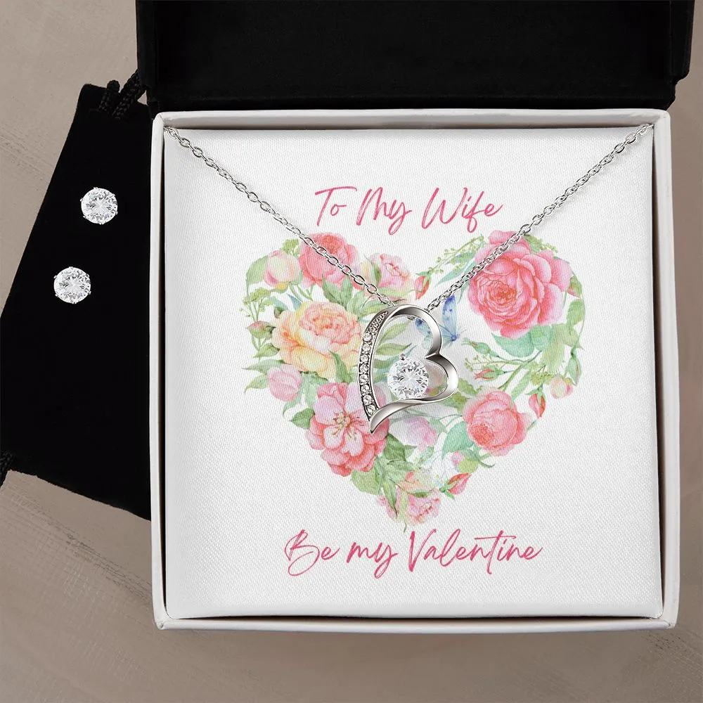 Floral Heart Valentine's Forever Heart Necklace & Cubic Zirconia Earring Set