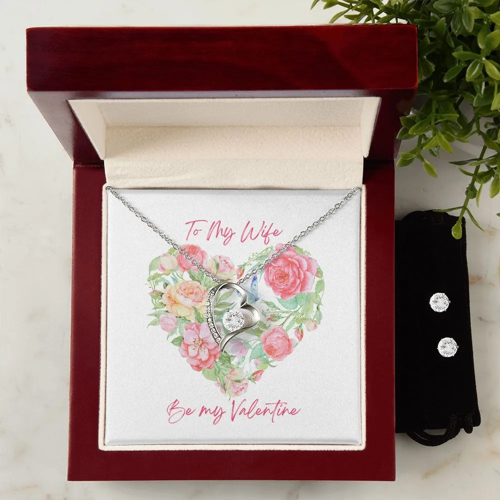 Floral Heart Valentine's Forever Heart Necklace & Cubic Zirconia Earring Set