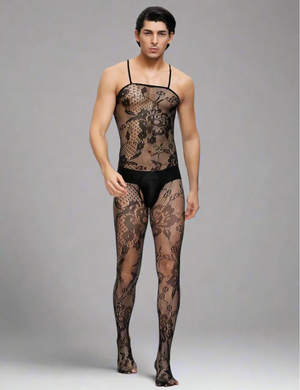 Floral Spaghetti Strap Bodystocking - Seductive Fishnet & Floral Pattern by Scandals