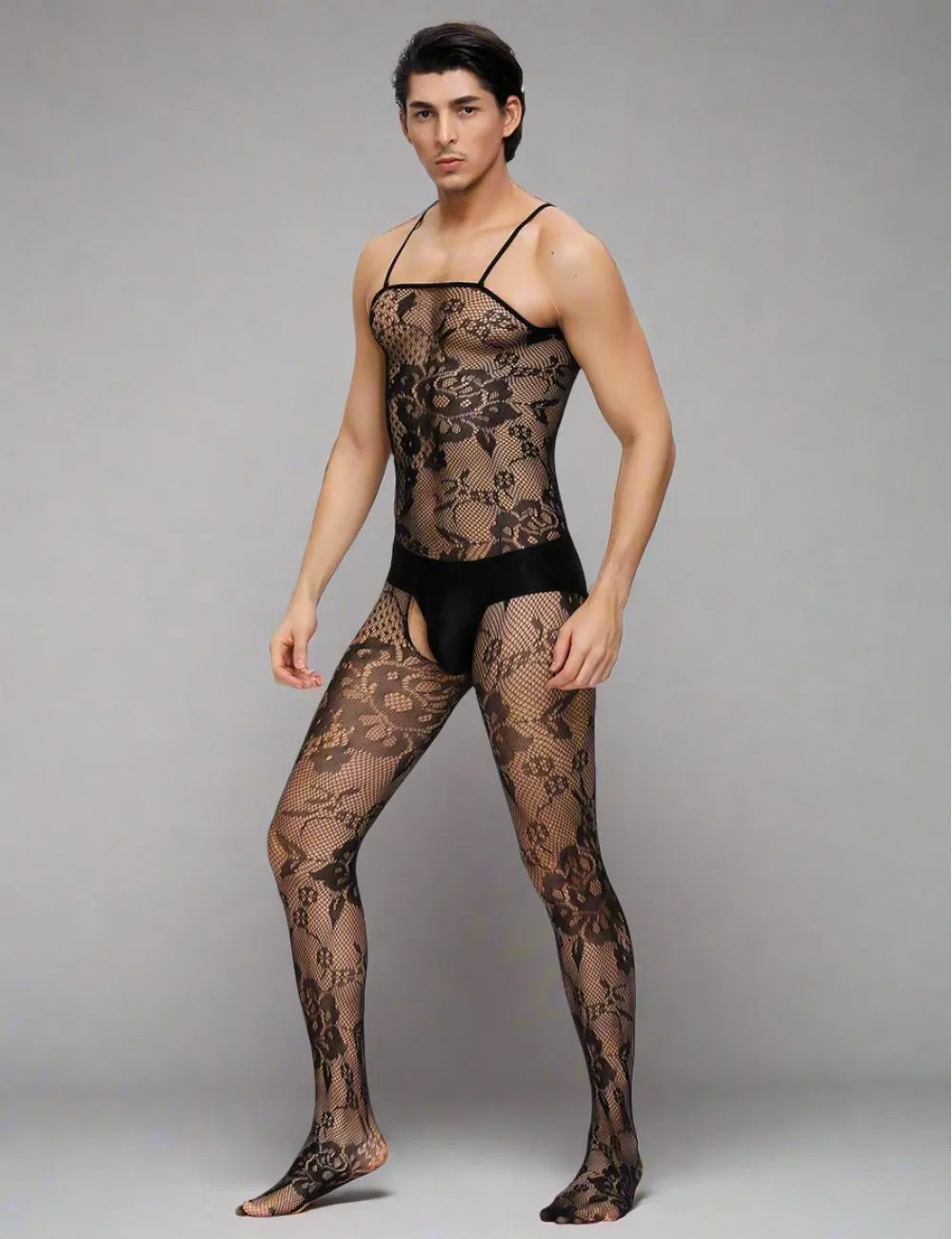 Floral Spaghetti Strap Bodystocking - Seductive Fishnet & Floral Pattern by Scandals
