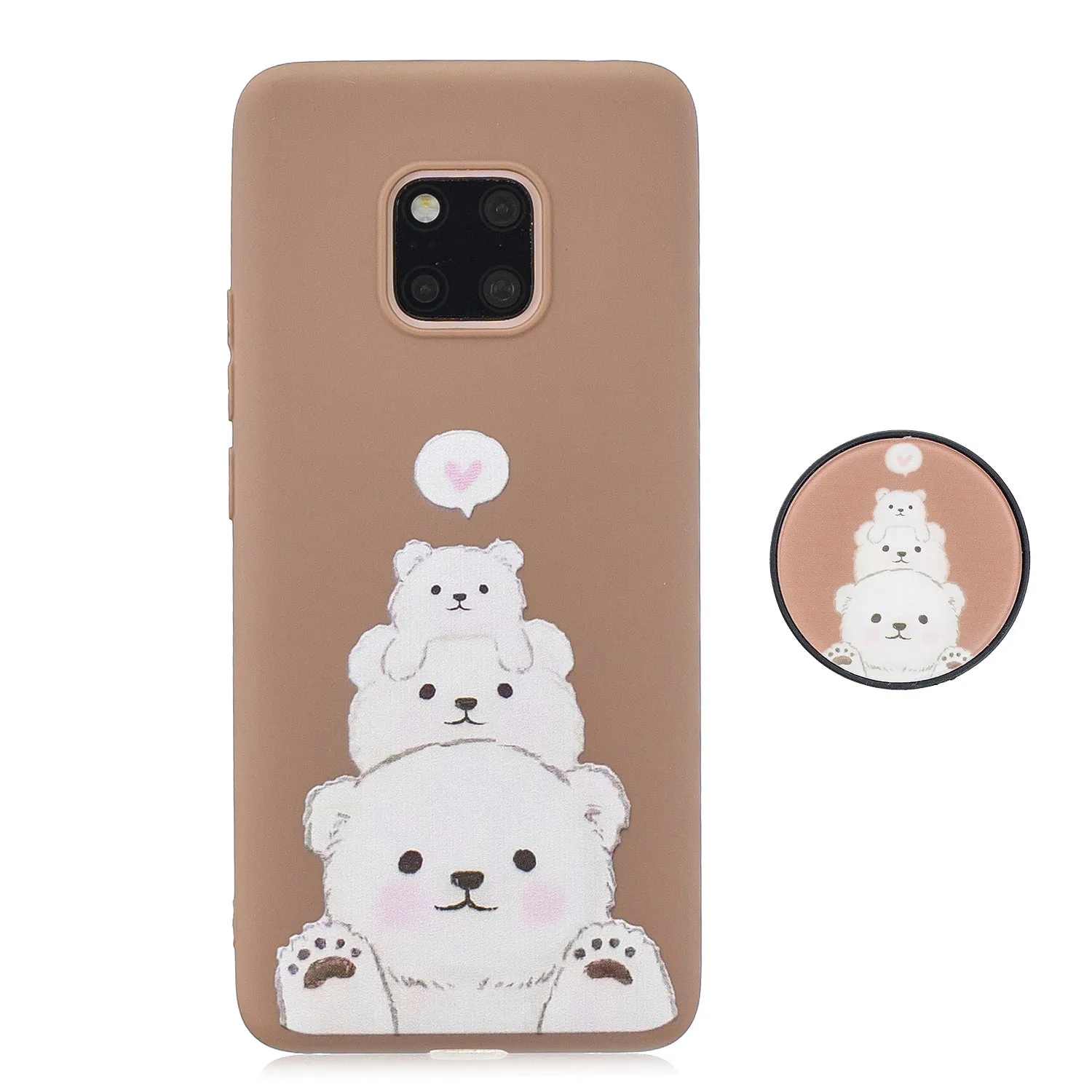 For HUAWEI MATE 20 pro Pure Color Phone Cover Cute Cartoon Phone Case Lightweight Soft TPU Phone Case with Matching Pattern Adjustable Bracket 4