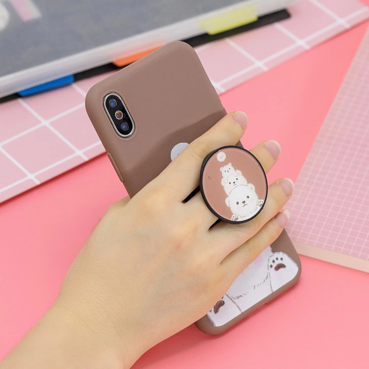 For HUAWEI MATE 20 pro Pure Color Phone Cover Cute Cartoon Phone Case Lightweight Soft TPU Phone Case with Matching Pattern Adjustable Bracket 4