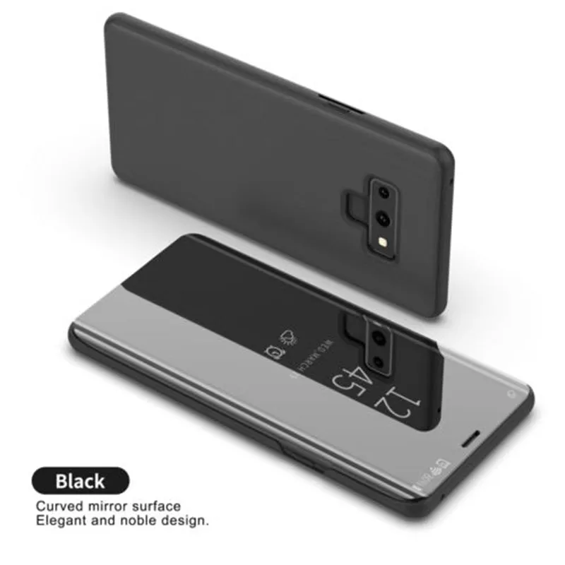 For Samsung Galaxy Note 9 Luxury Mirror View Flip Case Stand Shockproof Cover black