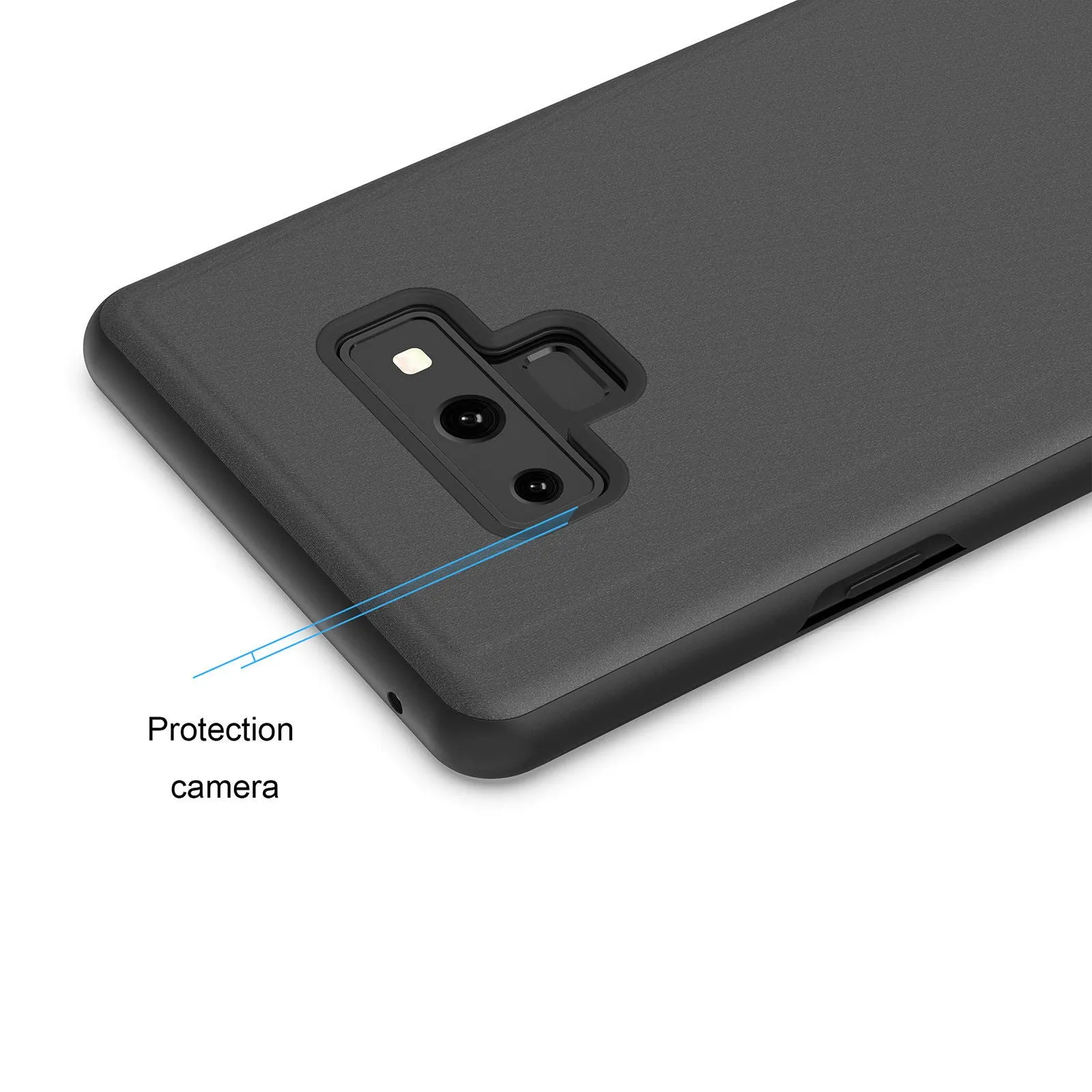For Samsung Galaxy Note 9 Luxury Mirror View Flip Case Stand Shockproof Cover black