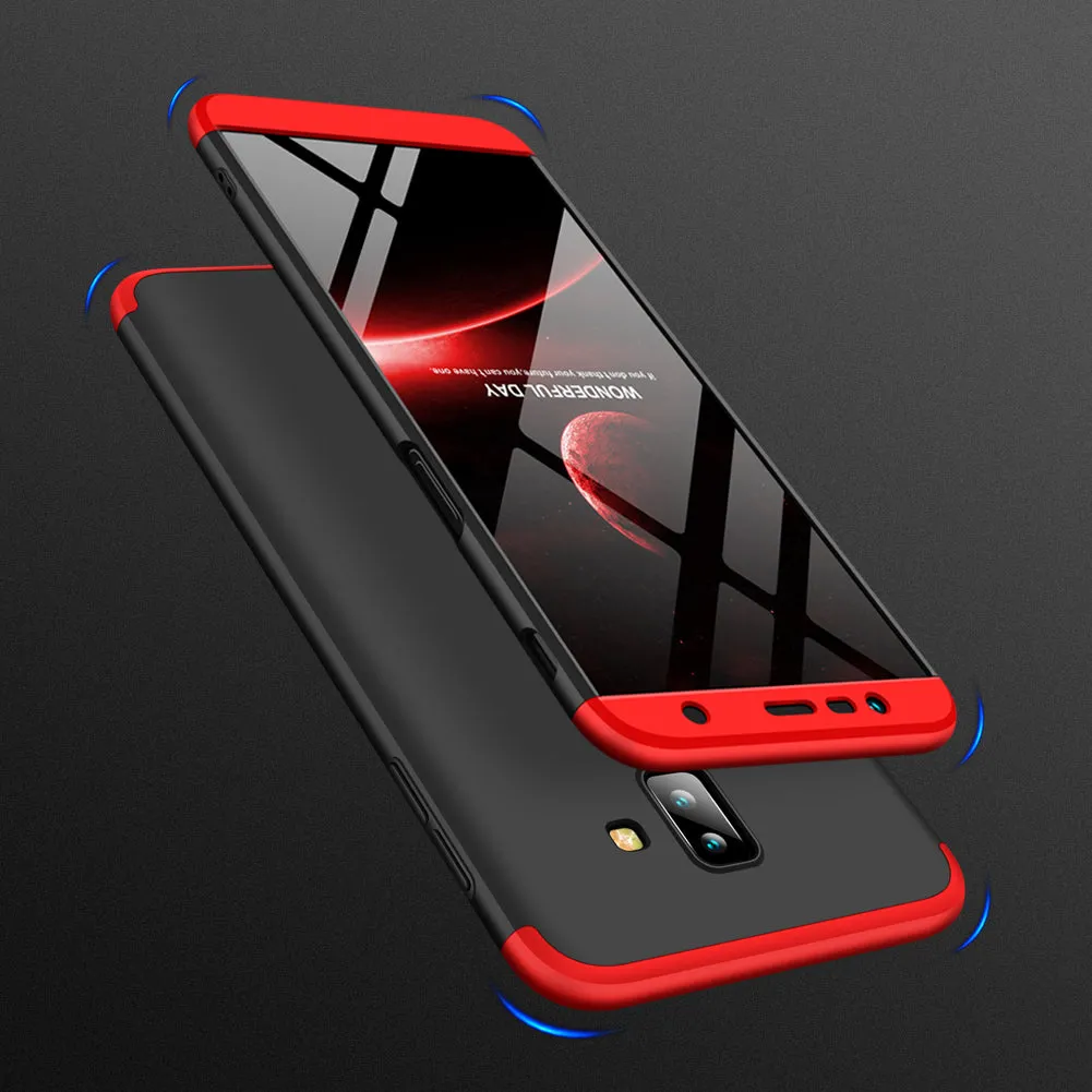 For Samsung J6 Plus/ J6 Prime 3 in 1 360 Degree Non-slip Shockproof Full Protective Case Red black red_Samsung J6 Plus/ J6 Prime
