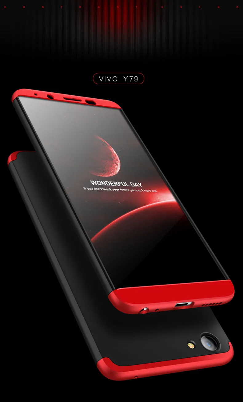 For VIVO V7 plus/Y75S/Y79 3 in 1 360 Degree Non-slip Shockproof Full Protective Case red