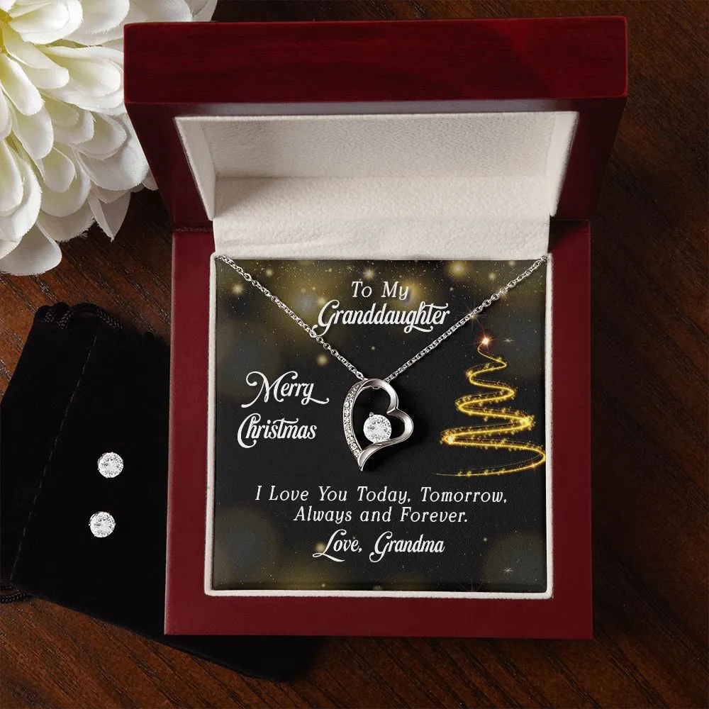 Forever Love Necklace and Cubic Zirconia Earring Set, Custom Message Card