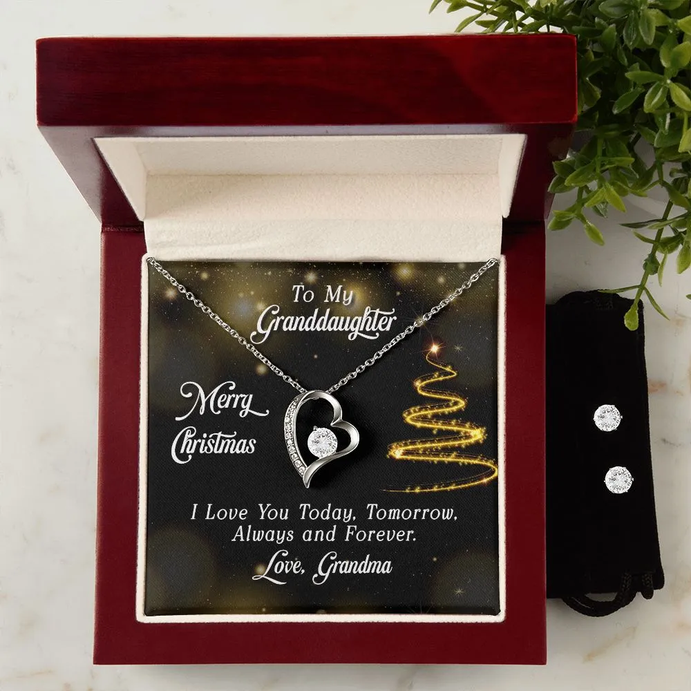 Forever Love Necklace and Cubic Zirconia Earring Set, Custom Message Card