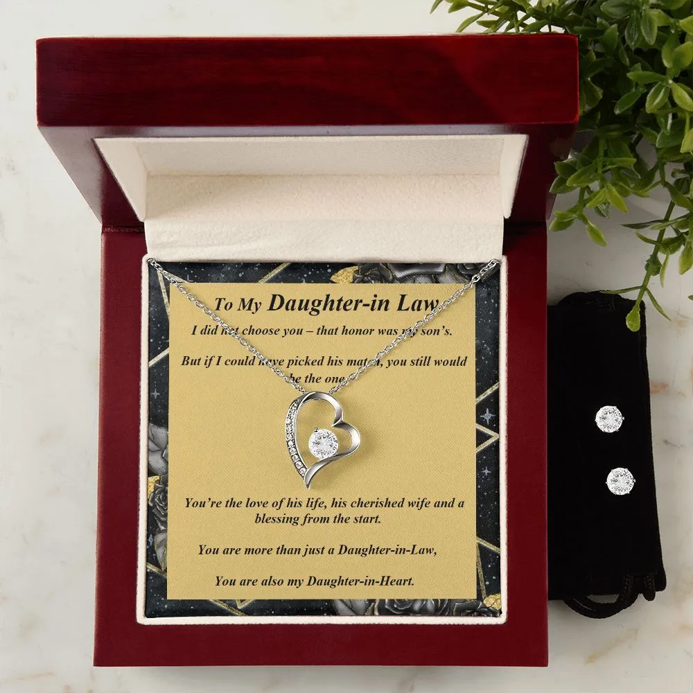 Forever Love Necklace and Cubic Zirconia Earring Set, Custom Message Card