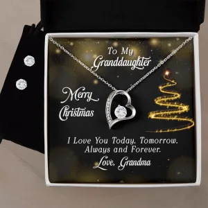 Forever Love Necklace and Cubic Zirconia Earring Set, Custom Message Card