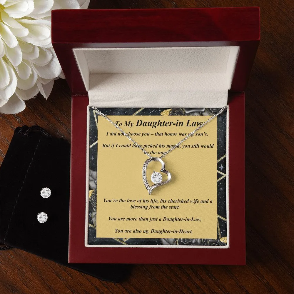 Forever Love Necklace and Cubic Zirconia Earring Set, Custom Message Card
