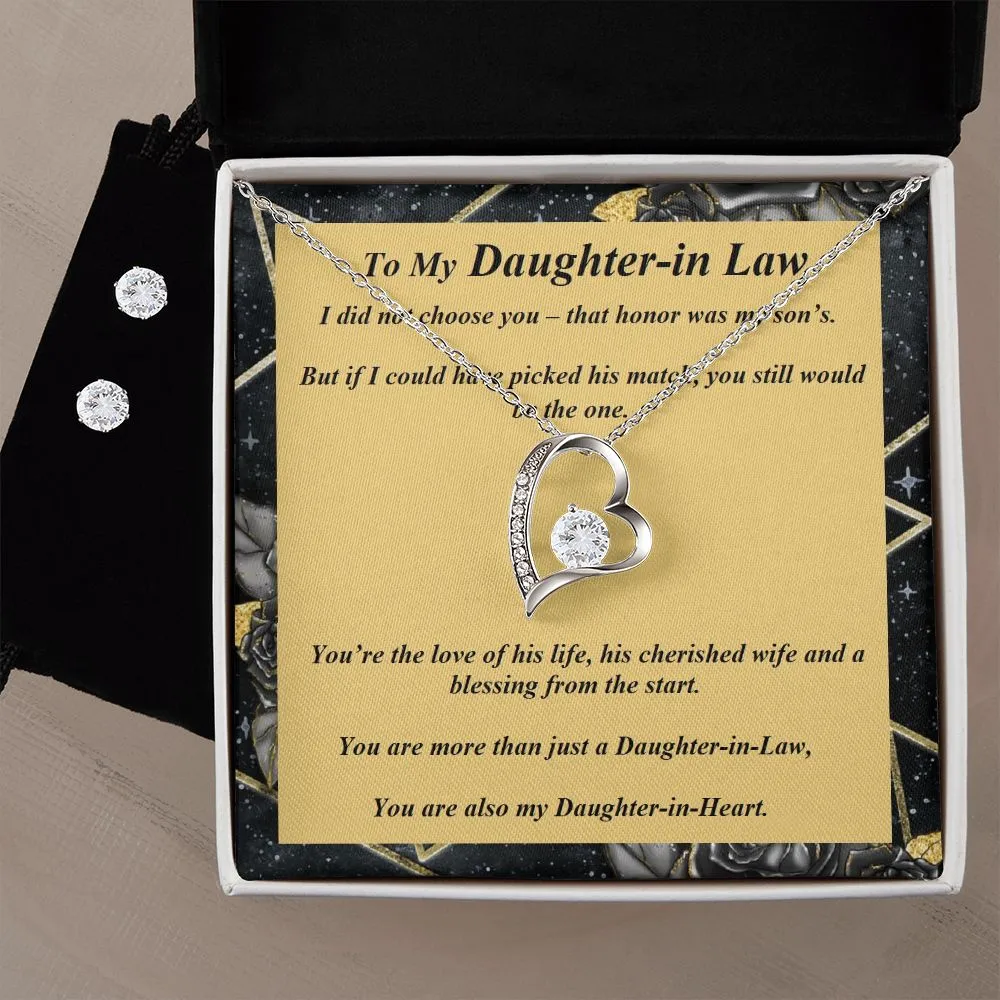 Forever Love Necklace and Cubic Zirconia Earring Set, Custom Message Card