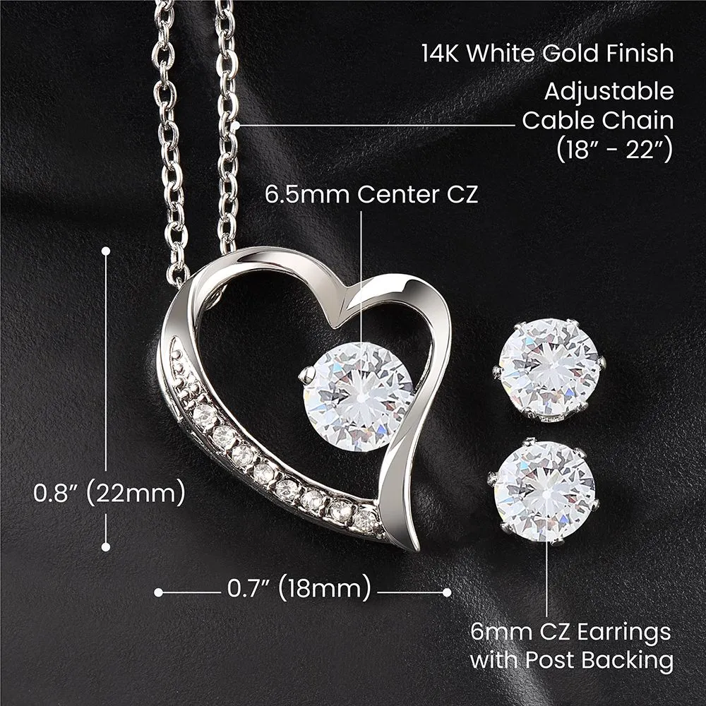 Forever Love Necklace and Cubic Zirconia Earring Set, For Her, for Christmas, for Granddaughter, Birthday, Valentine's Day, Mother's Day, with Custom Message Card