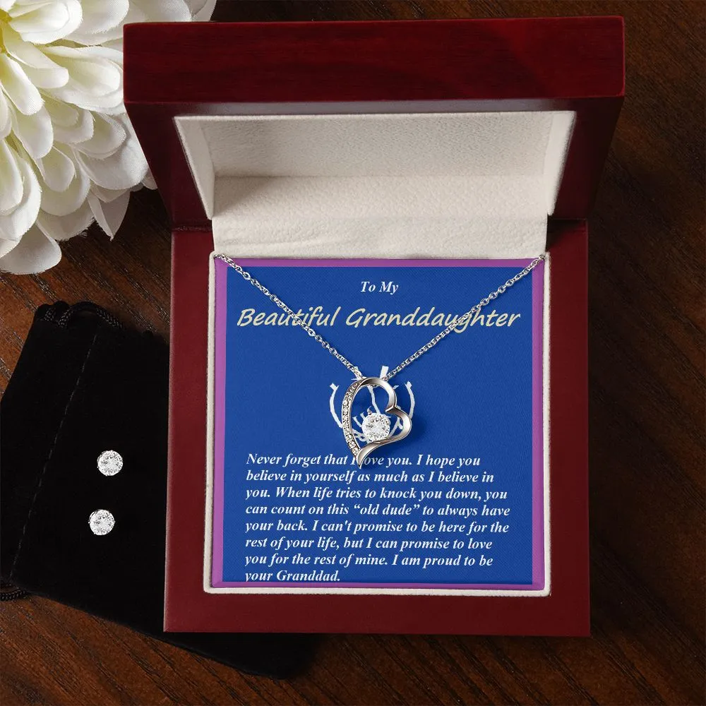 Forever Love Necklace and Cubic Zirconia Earring Set, For Her, for Christmas, for Granddaughter, Birthday, Valentine's Day, Mother's Day, with Custom Message Card