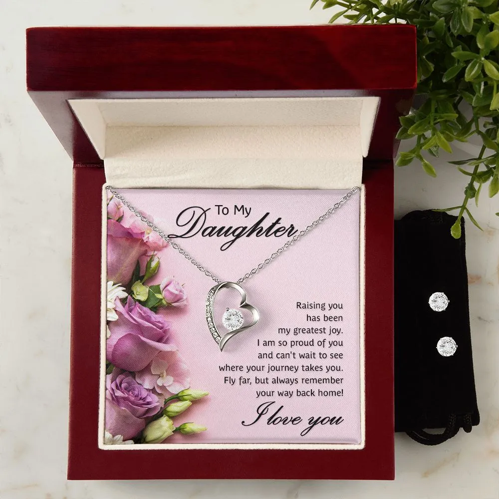 Forever Love Necklace   Clear CZ Earrings - To My Daughter