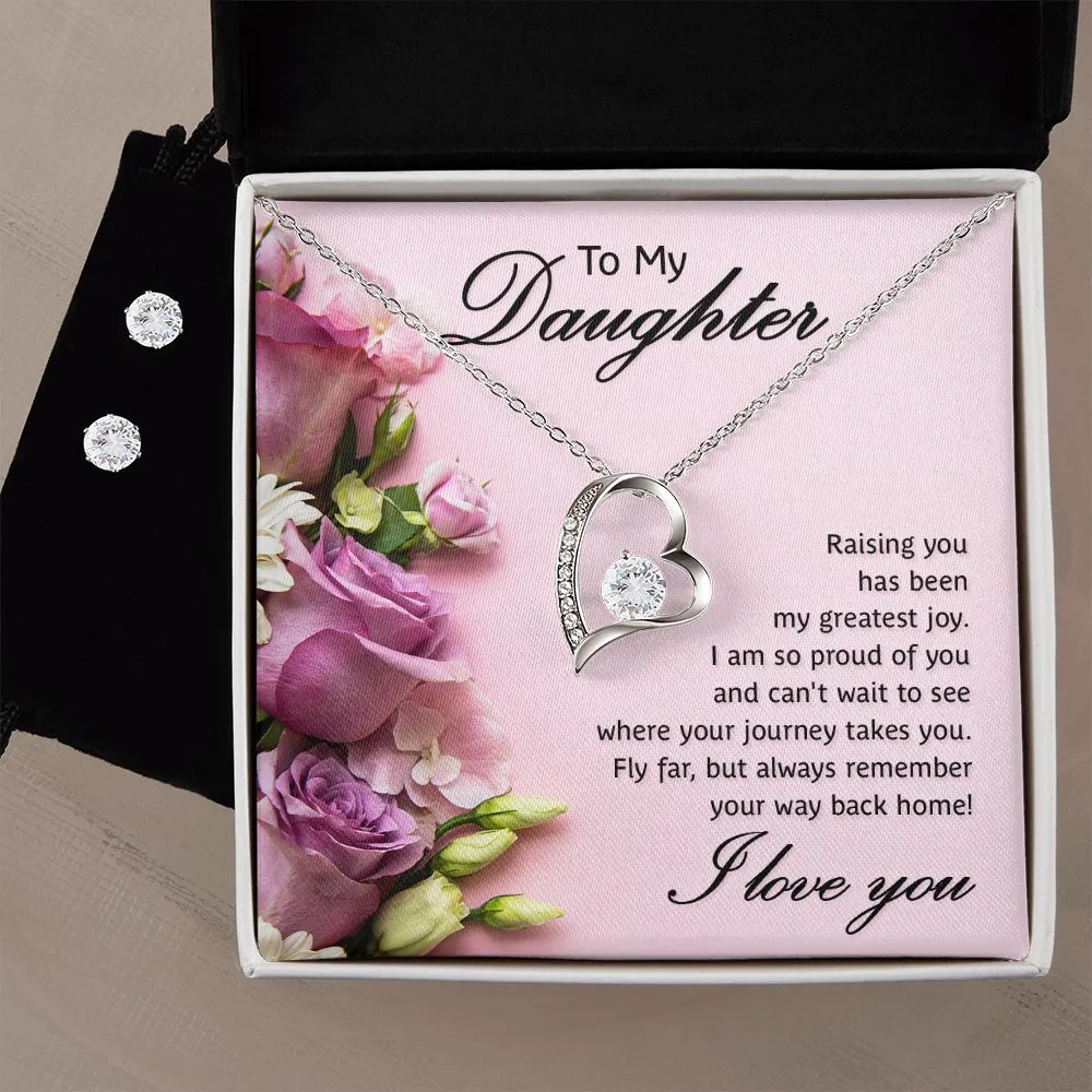 Forever Love Necklace   Clear CZ Earrings - To My Daughter