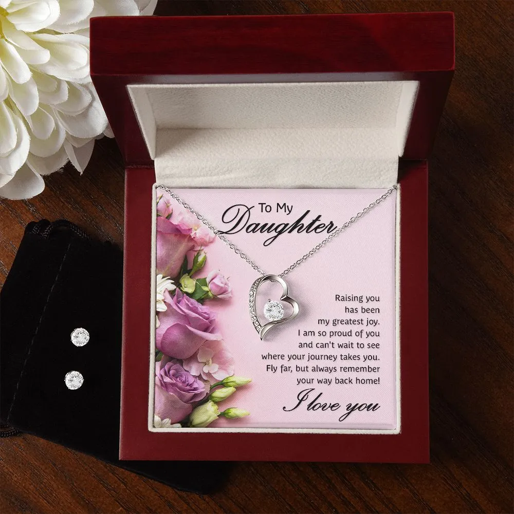Forever Love Necklace   Clear CZ Earrings - To My Daughter