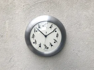 FoxKlox USA Wall Clock Round Brushed Aluminum, 1940's Woman On The Go