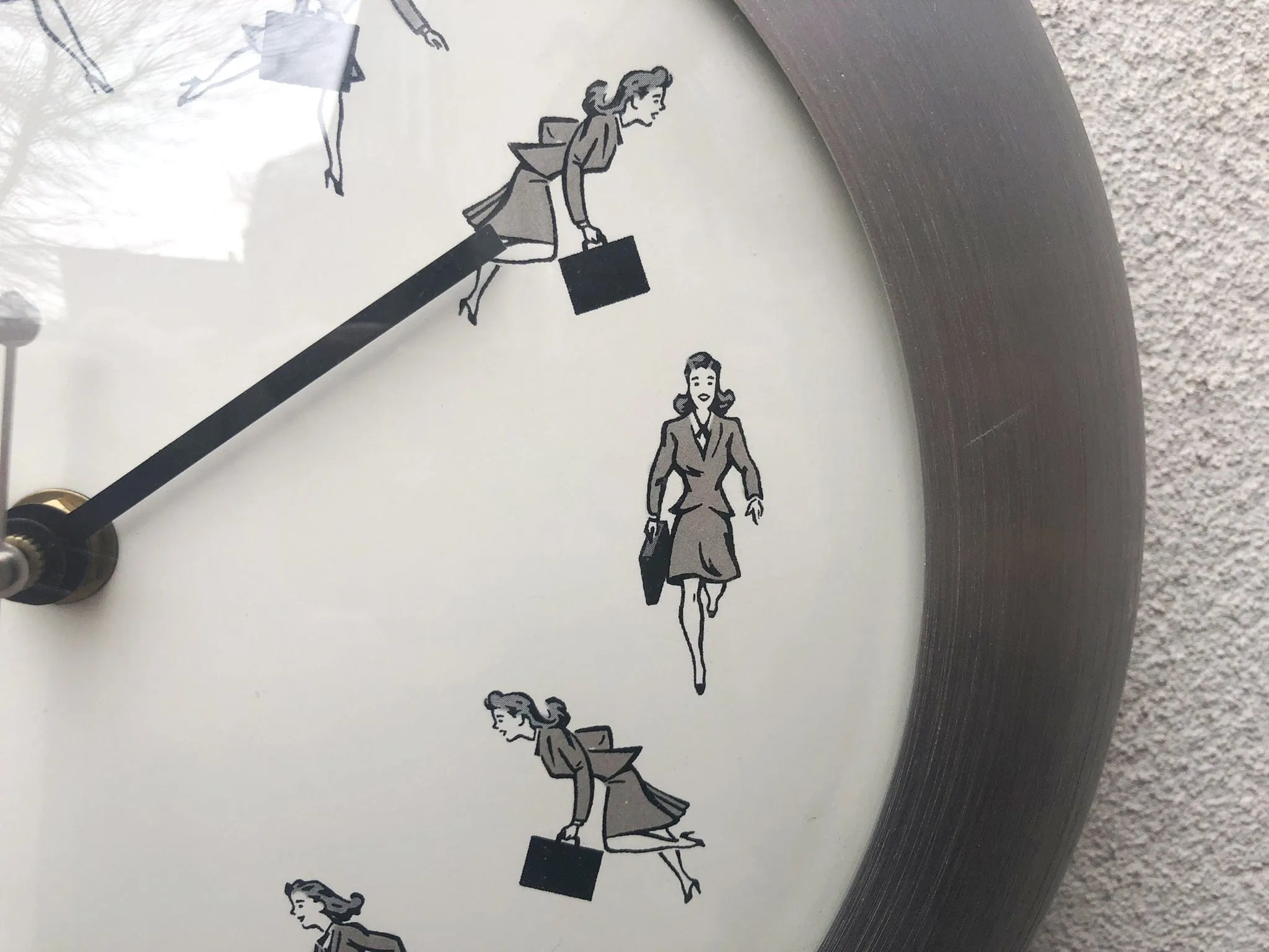 FoxKlox USA Wall Clock Round Brushed Aluminum, 1940's Woman On The Go