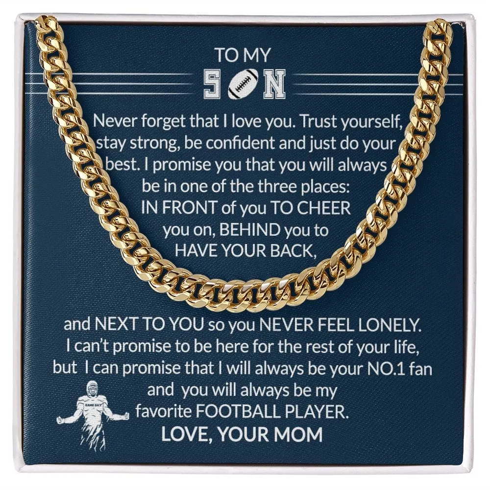 [FREE SHIPPING] Gift To My Football Son - Biggest Fan - Cuban Link Chain With Message Card - Gift For Birthday, Christmas, Special Occasion From Mom
