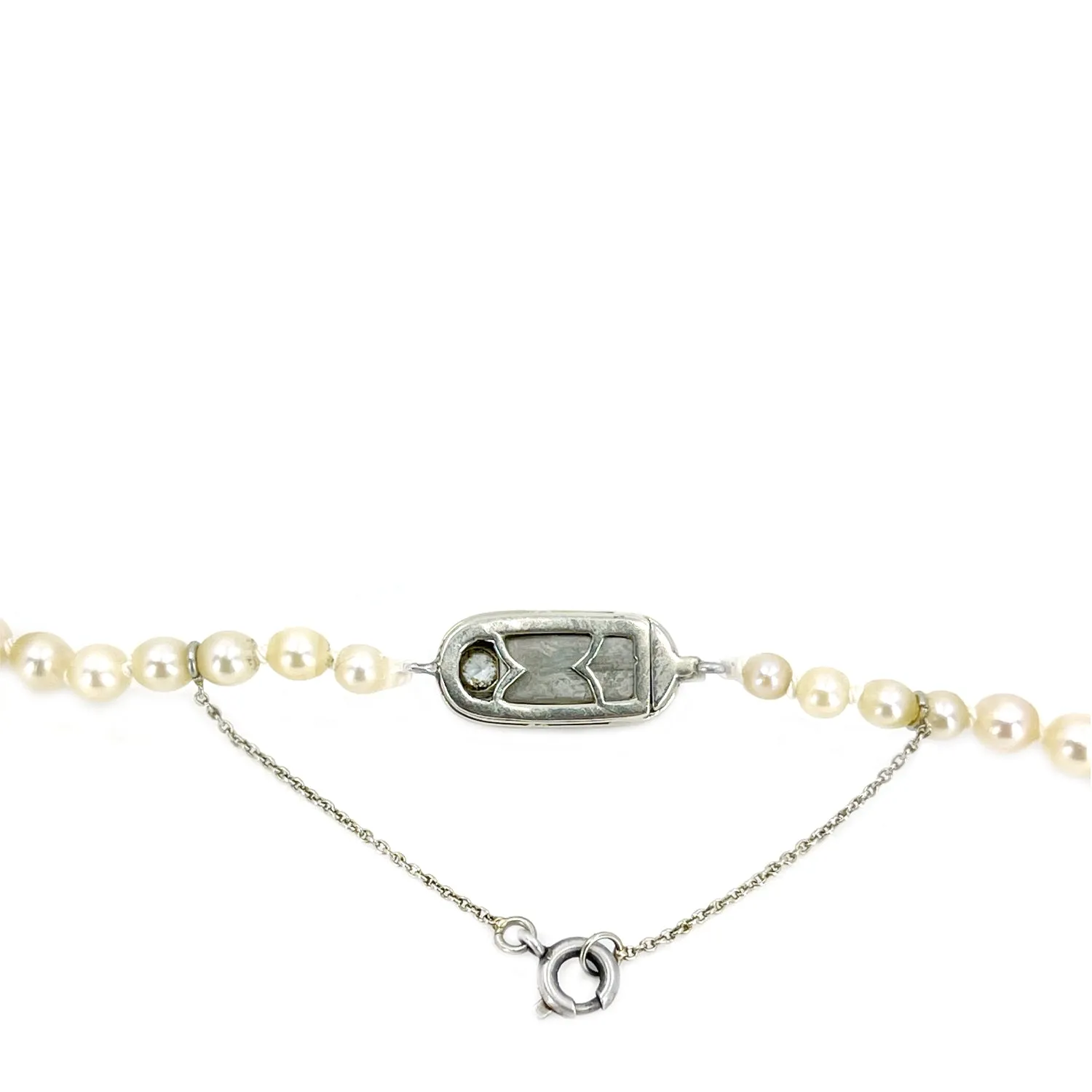 French Art Deco Japanese Cultured Akoya Pearl Spinel Paste Necklace -Sterling Silver 20.50 Inch