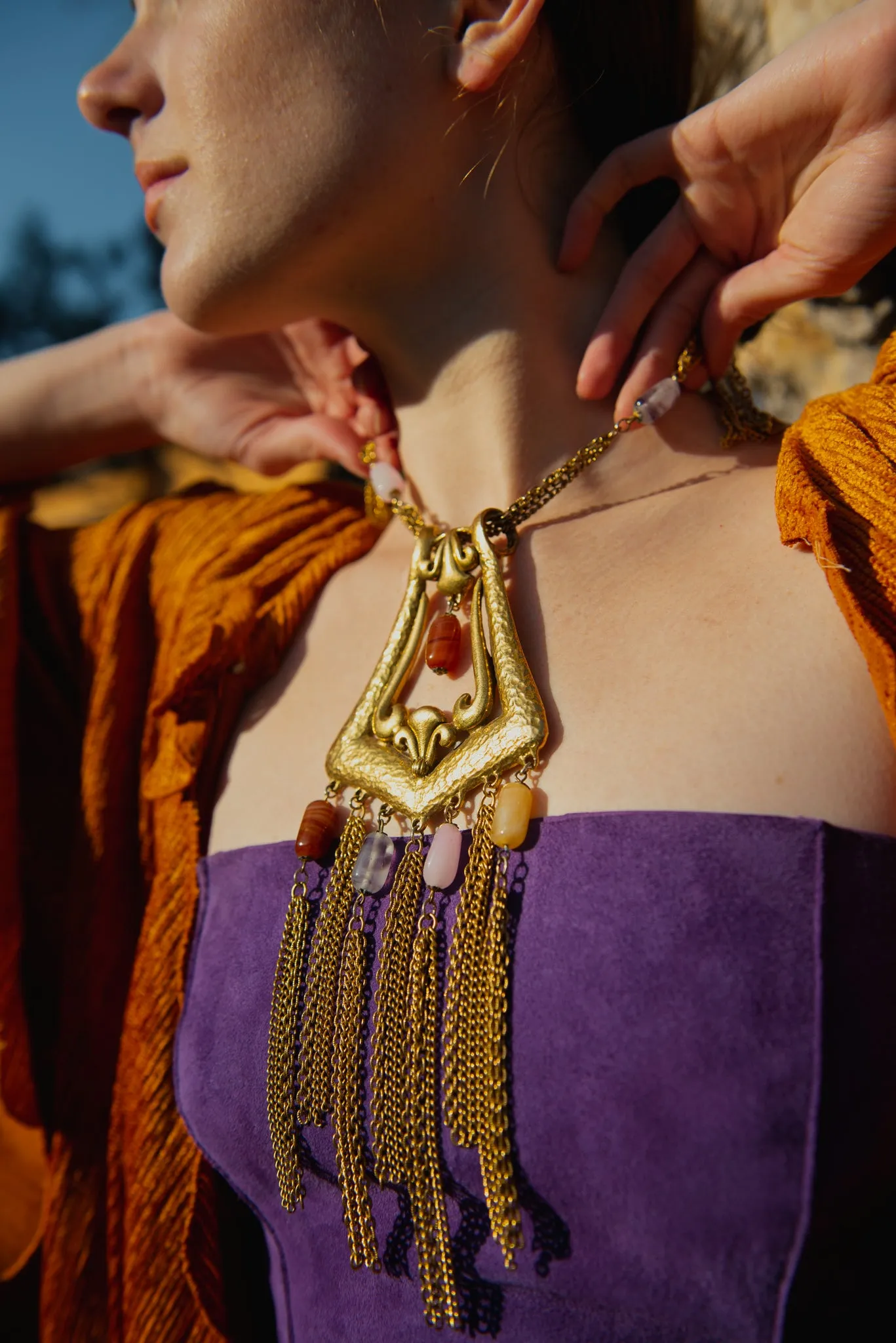 Fringe Plate Amulet Necklace