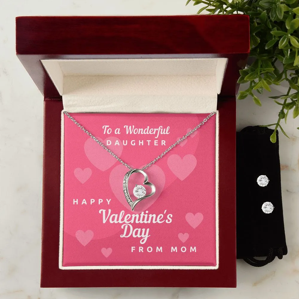 From Mom Valentine's Forever Heart Necklace & Cubic Zirconia Earring Set