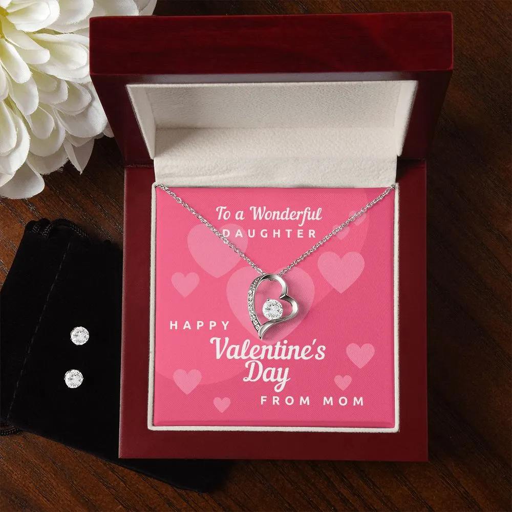From Mom Valentine's Forever Heart Necklace & Cubic Zirconia Earring Set