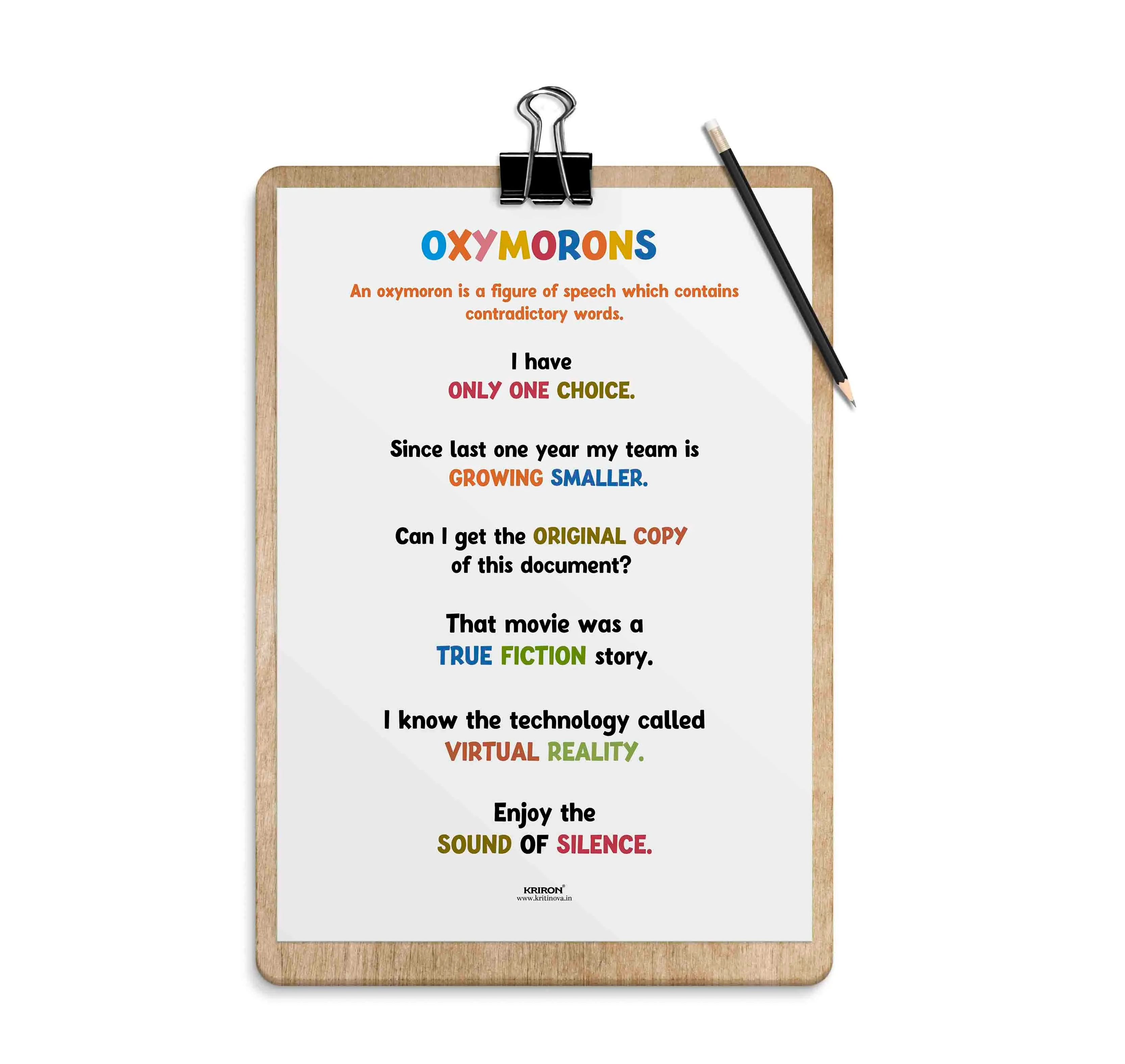 Funny Oxymoron Part 1, Educational English Poster, Kids Room Decor, Classroom Decor, Funny English Language Wall Art
