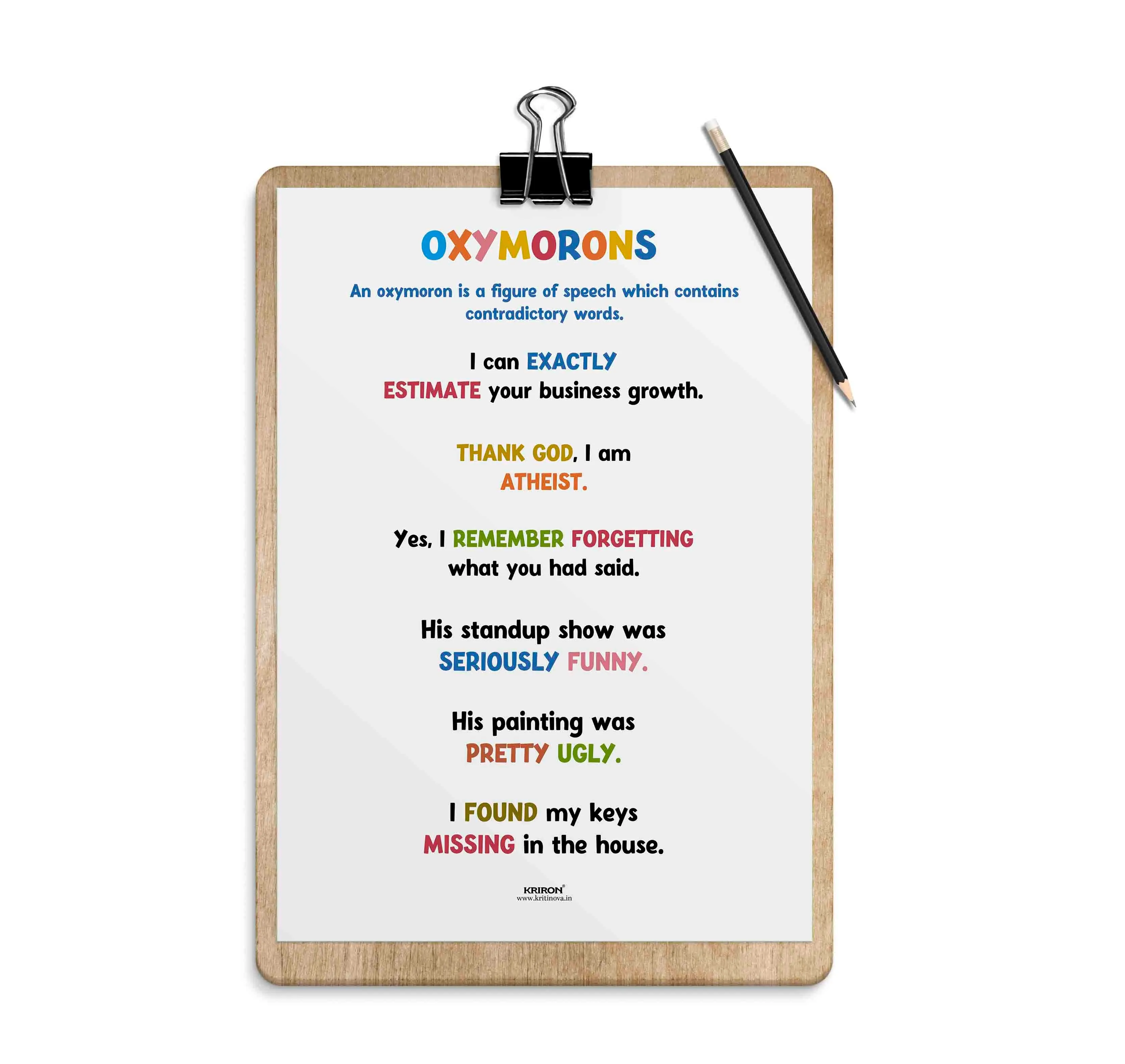 Funny Oxymoron Part 2 Educational English Poster, Kids Room Decor, Classroom Decor, Funny English Language Wall Art