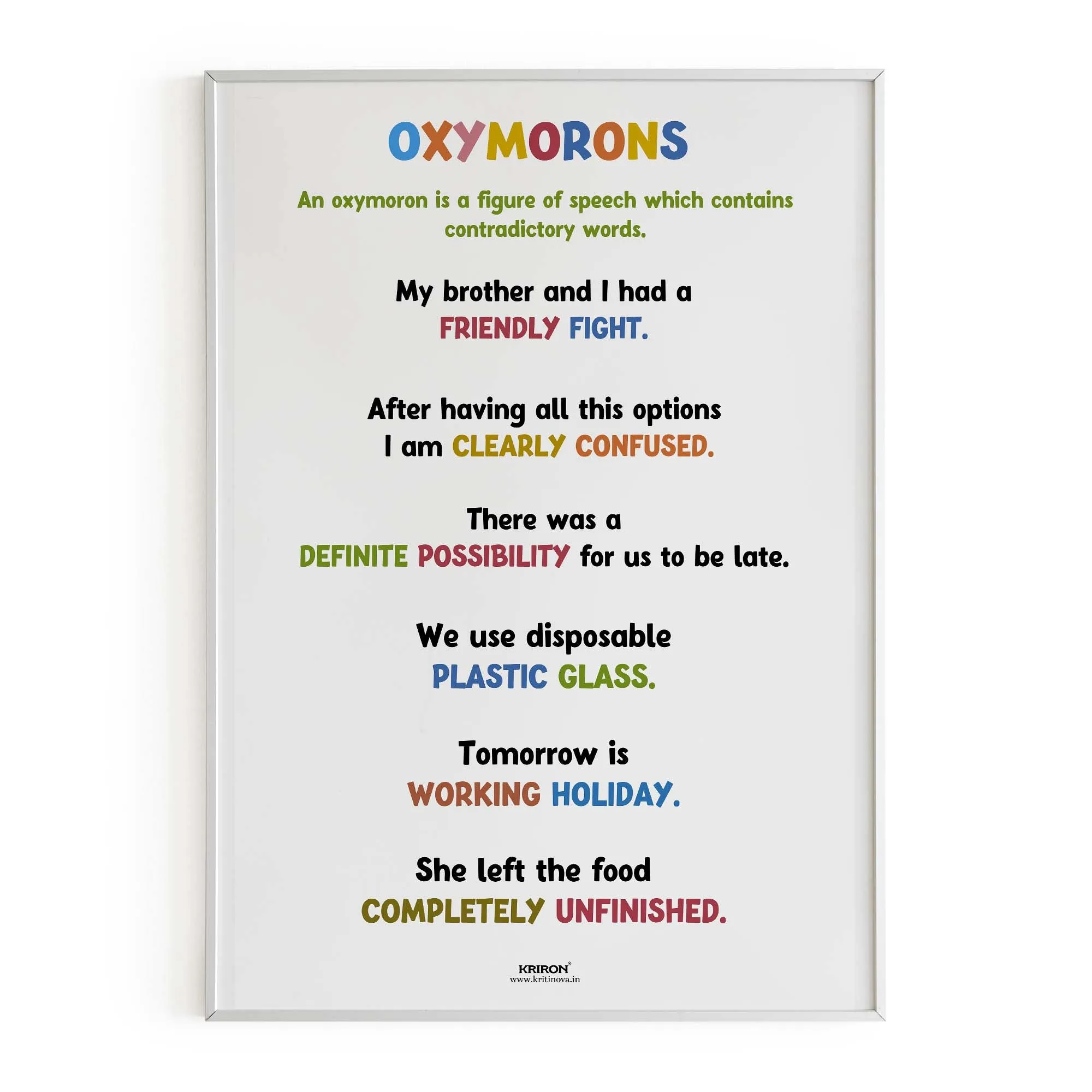 Funny Oxymoron Part 4 Educational English Poster, Kids Room Decor, Classroom Decor, Funny English Language Wall Art