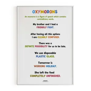 Funny Oxymoron Part 4 Educational English Poster, Kids Room Decor, Classroom Decor, Funny English Language Wall Art