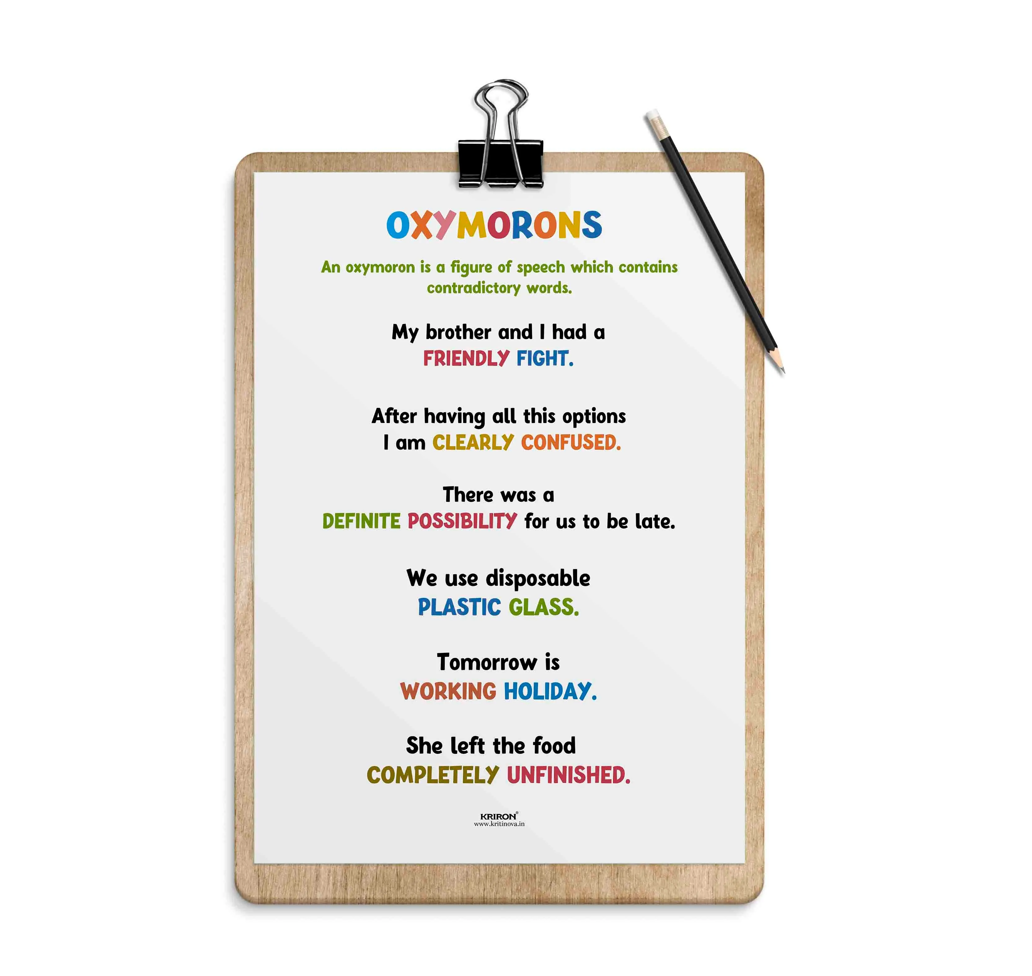 Funny Oxymoron Part 4 Educational English Poster, Kids Room Decor, Classroom Decor, Funny English Language Wall Art