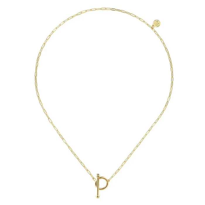 Gabriel & Co. 17" Hollow Paperclip Chain Toggle Necklace in 14K Yellow Gold