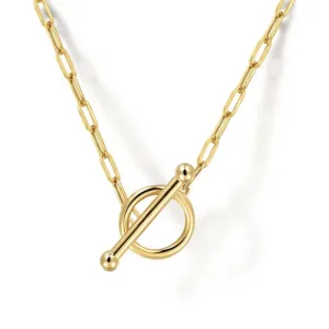 Gabriel & Co. 17" Hollow Paperclip Chain Toggle Necklace in 14K Yellow Gold
