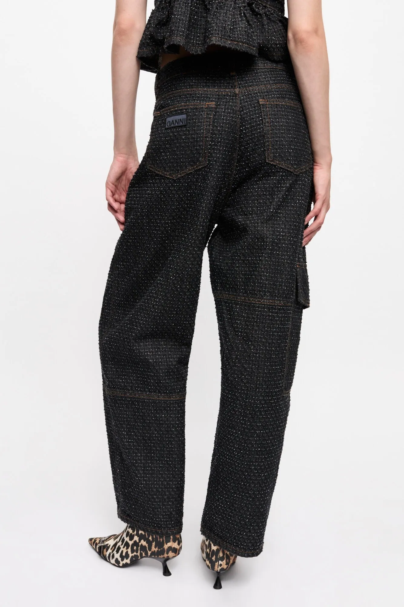 Ganni Fluffy Denim Carpenter Jeans in Black