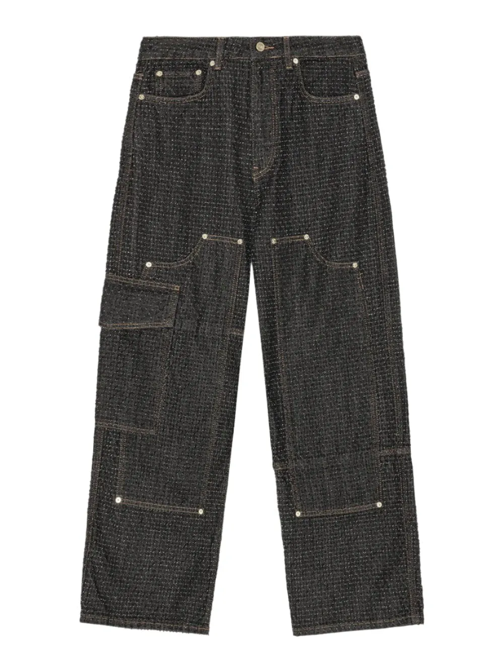 Ganni Fluffy Denim Carpenter Jeans in Black