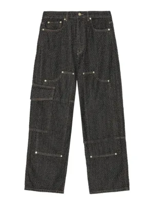 Ganni Fluffy Denim Carpenter Jeans in Black