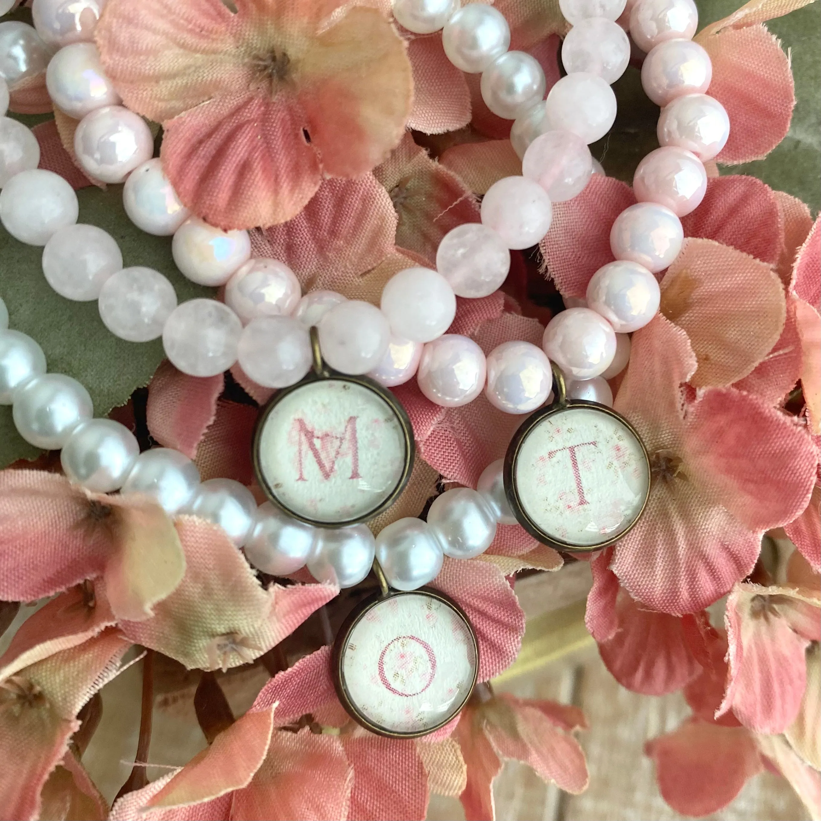 Garden Party Coquette Style Beaded Charm Bracelet with Initial Charm